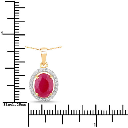 2.51 Carat Genuine Ruby and White Diamond Pendant in 10K Yellow Gold