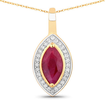 1.52 Carat Genuine Ruby and Diamond 10K Yellow Gold Pendant