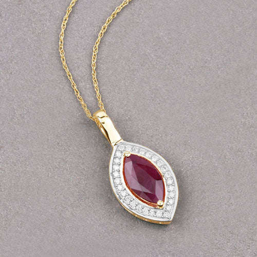 Pendentif en or jaune 10K avec rubis et diamants de 1,52 carat