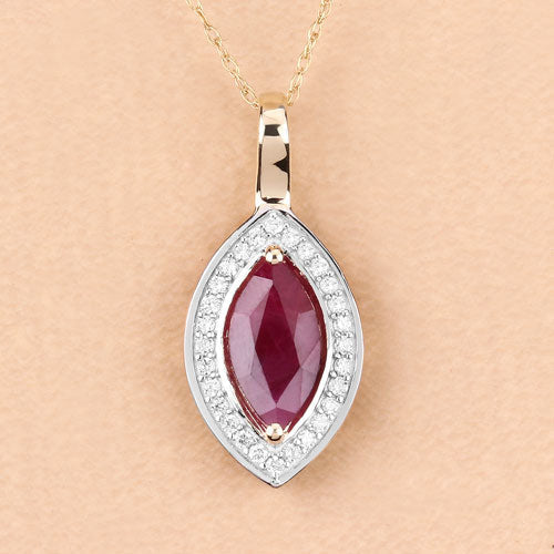 Pendentif en or jaune 10K avec rubis et diamants de 1,52 carat