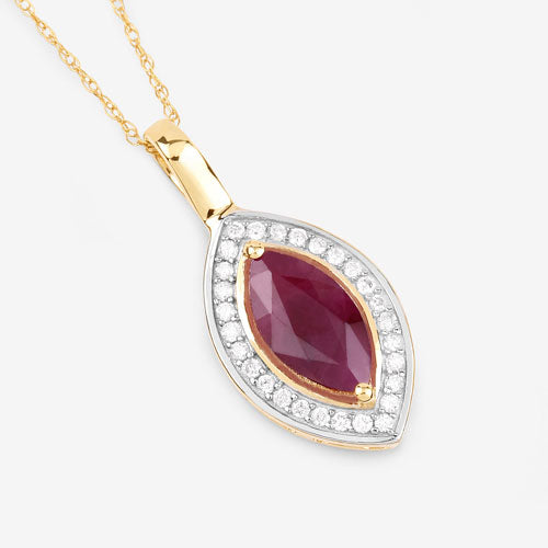 Pendentif en or jaune 10K avec rubis et diamants de 1,52 carat