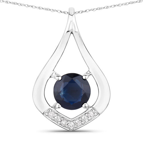 1.24 Carat Blue Sapphire and Diamond 10K White Gold Pendant