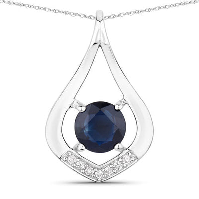 1.24 Carat Blue Sapphire and Diamond 10K White Gold Pendant