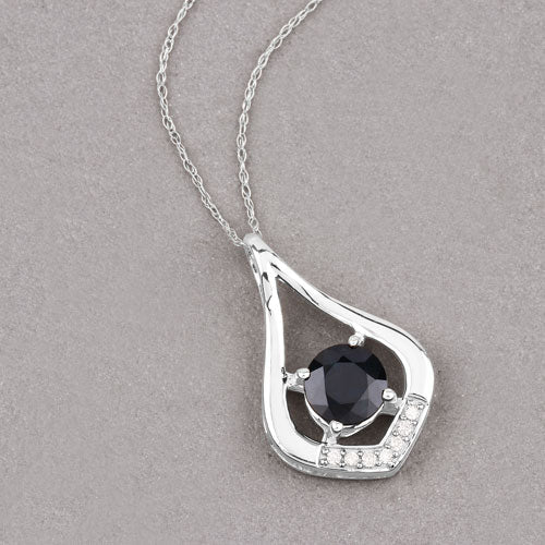 1.24 Carat Blue Sapphire and Diamond 10K White Gold Pendant