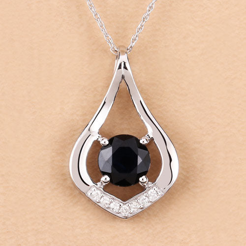 1.24 Carat Blue Sapphire and Diamond 10K White Gold Pendant