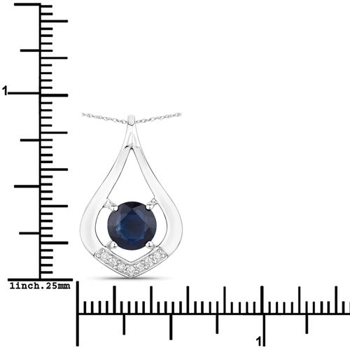 1.24 Carat Blue Sapphire and Diamond 10K White Gold Pendant