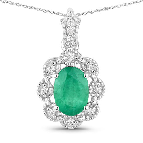 Colgante de Esmeralda Zambiana Genuina de 0.79 Quilates y Diamante Blanco en Oro Blanco de 10K