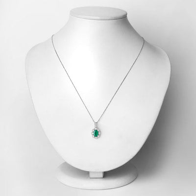 0.79 Carat Genuine Zambian Emerald and White Diamond Pendant in 10K White Gold