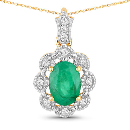 Pendentif en émeraude zambienne véritable de 0,79 carat et diamants blancs en or jaune 10K