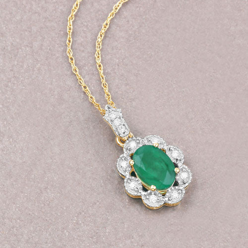 Pendentif en émeraude zambienne véritable de 0,79 carat et diamants blancs en or jaune 10K