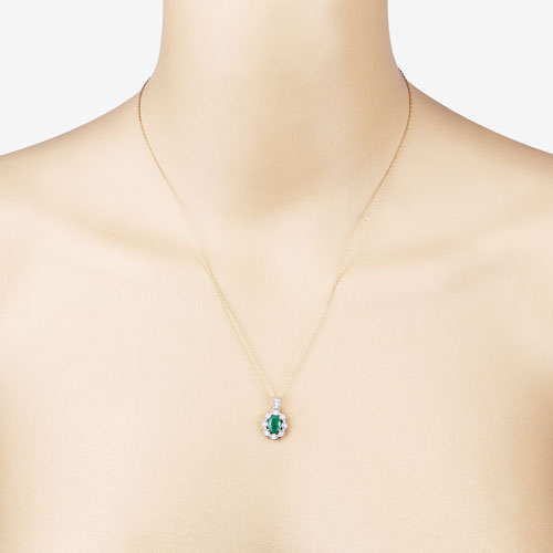 Pendentif en émeraude zambienne véritable de 0,79 carat et diamants blancs en or jaune 10K