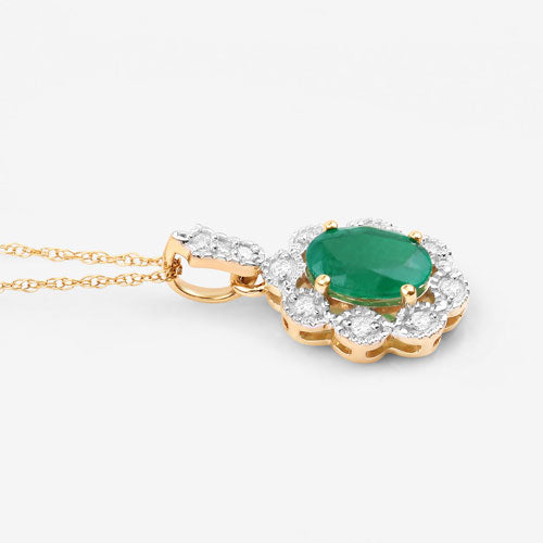 Pendentif en émeraude zambienne véritable de 0,79 carat et diamants blancs en or jaune 10K