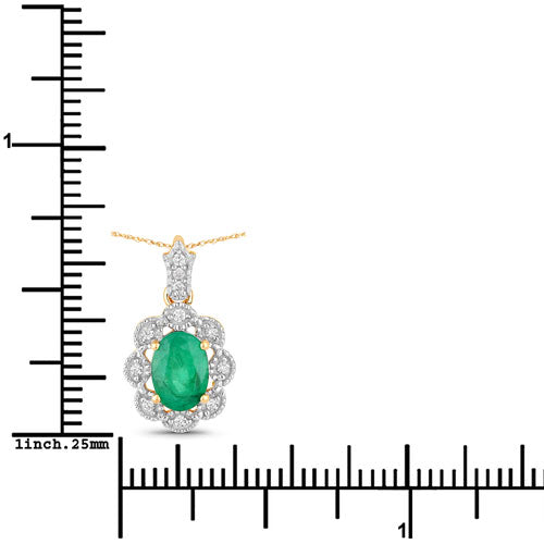 Pendentif en émeraude zambienne véritable de 0,79 carat et diamants blancs en or jaune 10K