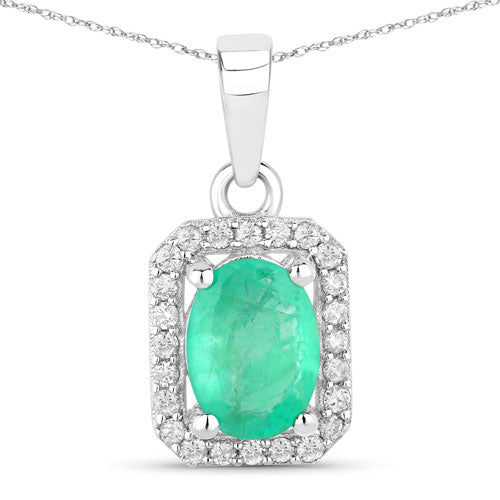 Colgante de Esmeralda Zambiana y Diamante de 0.83 Quilates en Oro Blanco de 10K