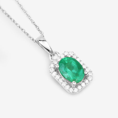 Colgante de Esmeralda Zambiana y Diamante de 0.83 Quilates en Oro Blanco de 10K