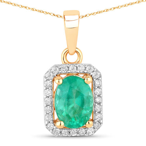 Pendentif en or jaune 10K avec émeraude zambienne et diamant de 0,83 carat