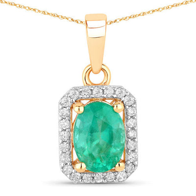 0.83 Carat Genuine Zambian Emerald and Diamond 10K Yellow Gold Pendant