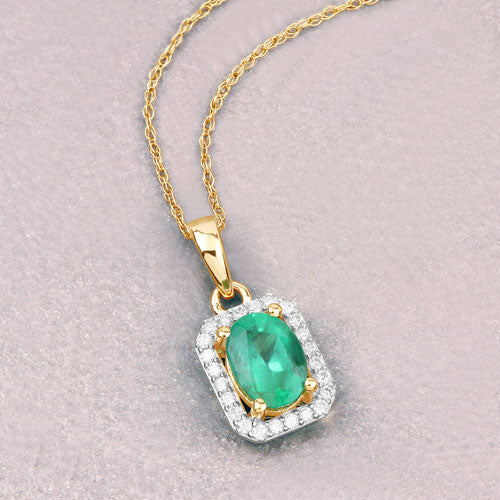 Pendentif en or jaune 10K avec émeraude zambienne et diamant de 0,83 carat