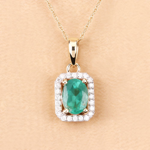 Pendentif en or jaune 10K avec émeraude zambienne et diamant de 0,83 carat