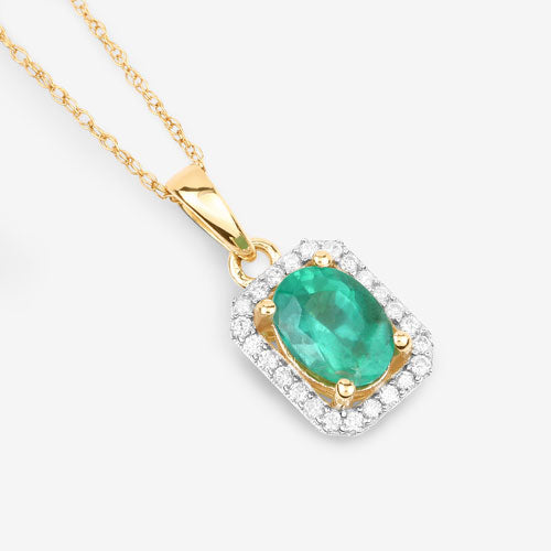 Pendentif en or jaune 10K avec émeraude zambienne et diamant de 0,83 carat