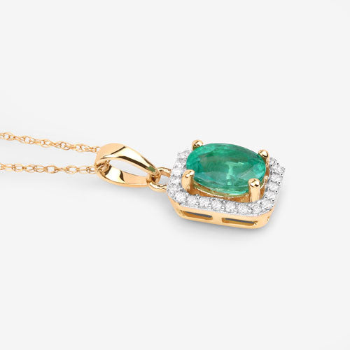 Pendentif en or jaune 10K avec émeraude zambienne et diamant de 0,83 carat
