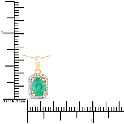 Pendentif en or jaune 10K avec émeraude zambienne et diamant de 0,83 carat
