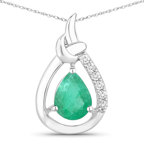 Colgante de Esmeralda Zambiana y Diamante Blanco de 1.18 Quilates en Oro Blanco de 10K