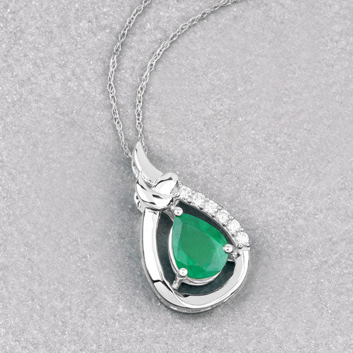 Colgante de Esmeralda Zambiana y Diamante Blanco de 1.18 Quilates en Oro Blanco de 10K