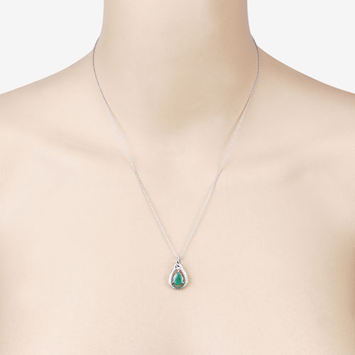 Colgante de Esmeralda Zambiana y Diamante Blanco de 1.18 Quilates en Oro Blanco de 10K