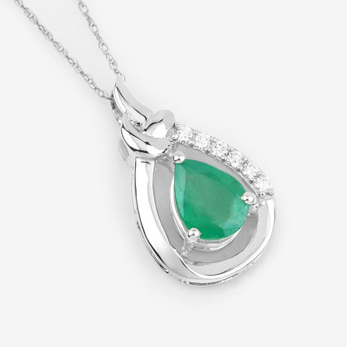 Colgante de Esmeralda Zambiana y Diamante Blanco de 1.18 Quilates en Oro Blanco de 10K