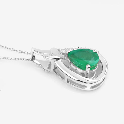 Colgante de Esmeralda Zambiana y Diamante Blanco de 1.18 Quilates en Oro Blanco de 10K