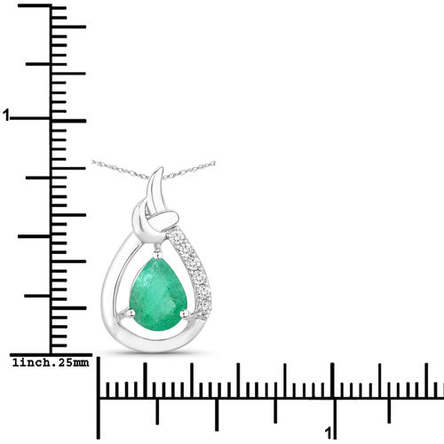 Colgante de Esmeralda Zambiana y Diamante Blanco de 1.18 Quilates en Oro Blanco de 10K