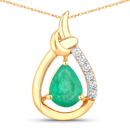 Pendentif en émeraude zambienne véritable de 1,18 carat et diamants blancs en or 10K
