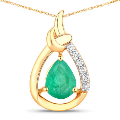 1.18 Carat Genuine Zambian Emerald and White Diamond Pendant in 10K Gold