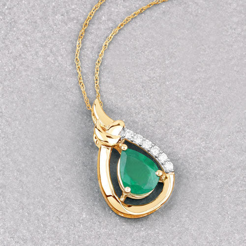 Pendentif en émeraude zambienne véritable de 1,18 carat et diamants blancs en or 10K