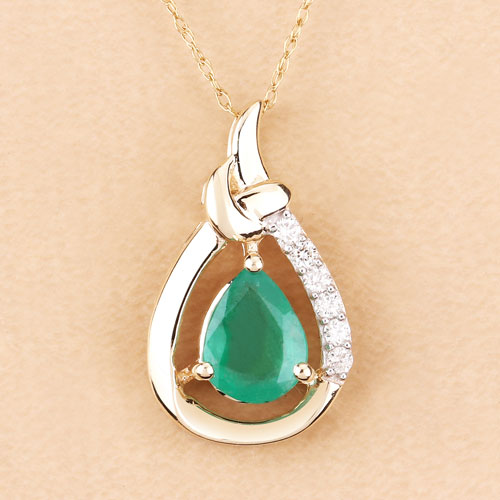 Pendentif en émeraude zambienne véritable de 1,18 carat et diamants blancs en or 10K