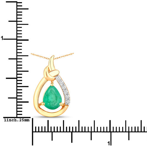 Pendentif en émeraude zambienne véritable de 1,18 carat et diamants blancs en or 10K