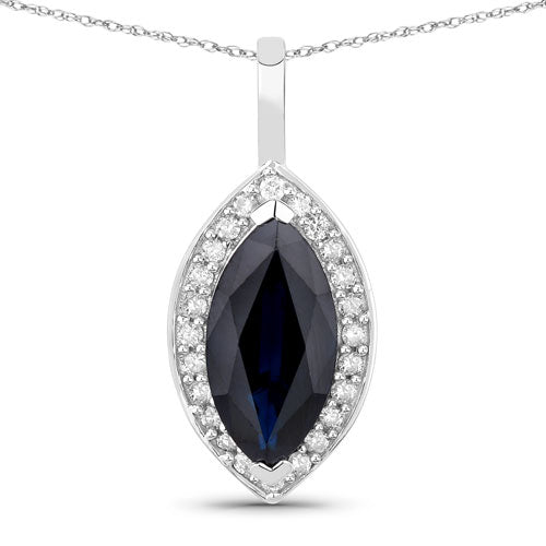 Pendentif en saphir bleu véritable de 2,29 carats et diamants blancs en or blanc 10K