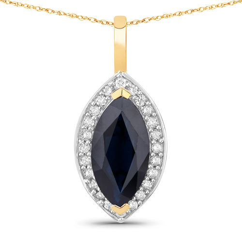 2.29 Carat Genuine Blue Sapphire and White Diamond Pendant