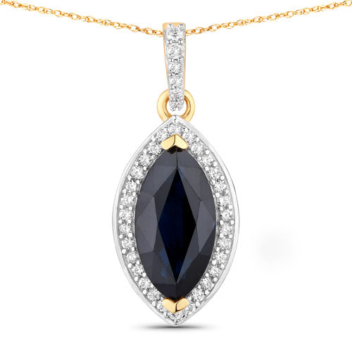 2.27 Carat Blue Sapphire & Diamond 10K Yellow Gold Pendant