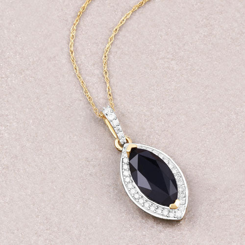 2.27 Carat Blue Sapphire & Diamond 10K Yellow Gold Pendant
