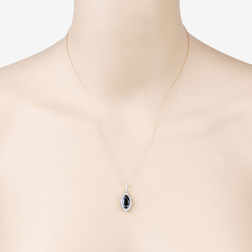 2.27 Carat Blue Sapphire & Diamond 10K Yellow Gold Pendant