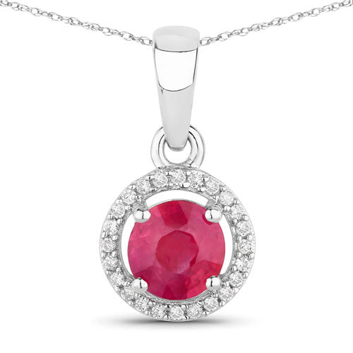 Pendentif en or blanc 14K avec rubis véritable de 0,62 carat et diamants blancs