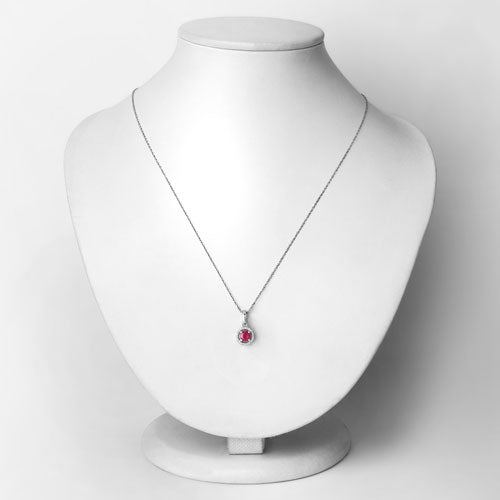 Pendentif en or blanc 14K avec rubis véritable de 0,62 carat et diamants blancs