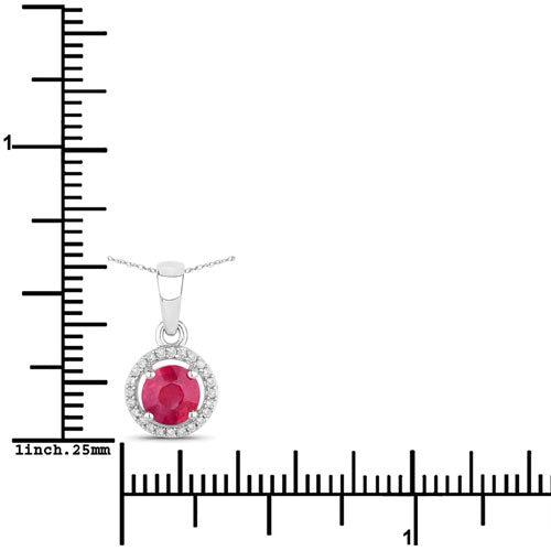 Pendentif en or blanc 14K avec rubis véritable de 0,62 carat et diamants blancs