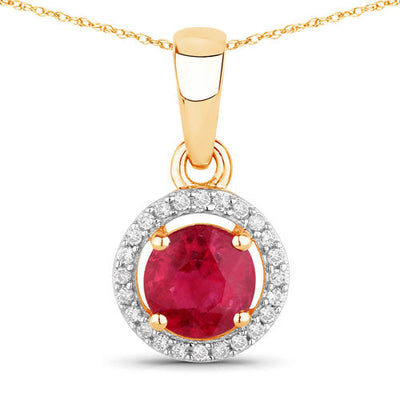 0.62 Carat Genuine Ruby and White Diamond Pendant in 14K Yellow Gold