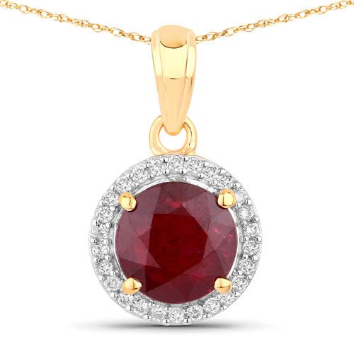 Colgante de Rubí y Diamante Blanco de 1.49 Quilates en Oro Amarillo de 14K