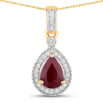 Pendentif en or jaune 14K avec rubis véritable de 1,01 carat et diamants blancs