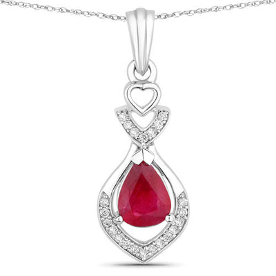 0.86 Carat Ruby and Diamond 14K White Gold Pendant