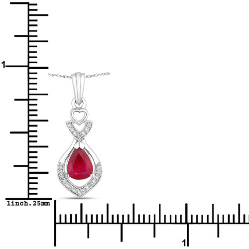 Pendentif en or blanc 14K avec rubis et diamants de 0,86 carat